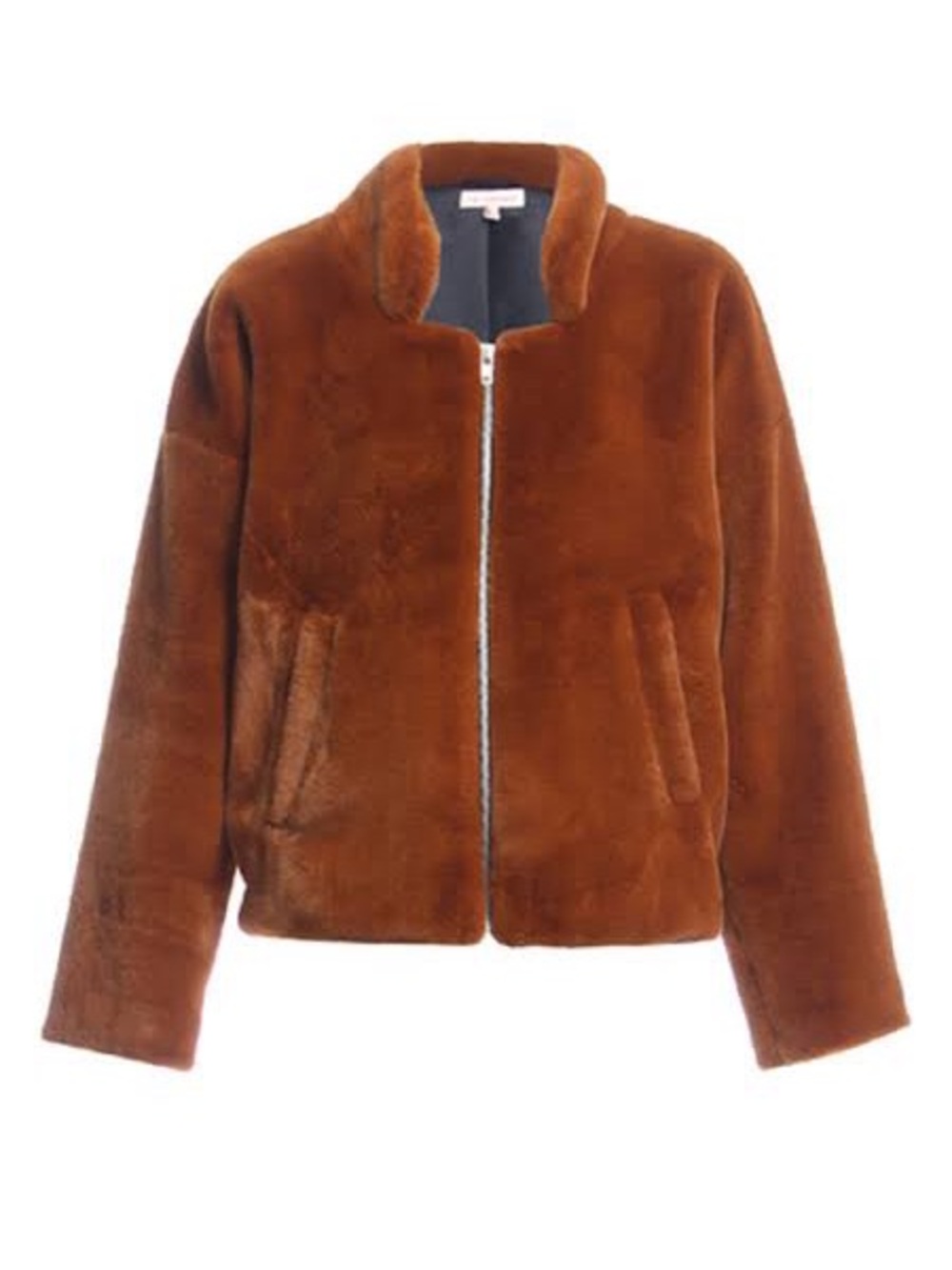 Plush Teddy Zip-Front Jacket in Chestnut Brown